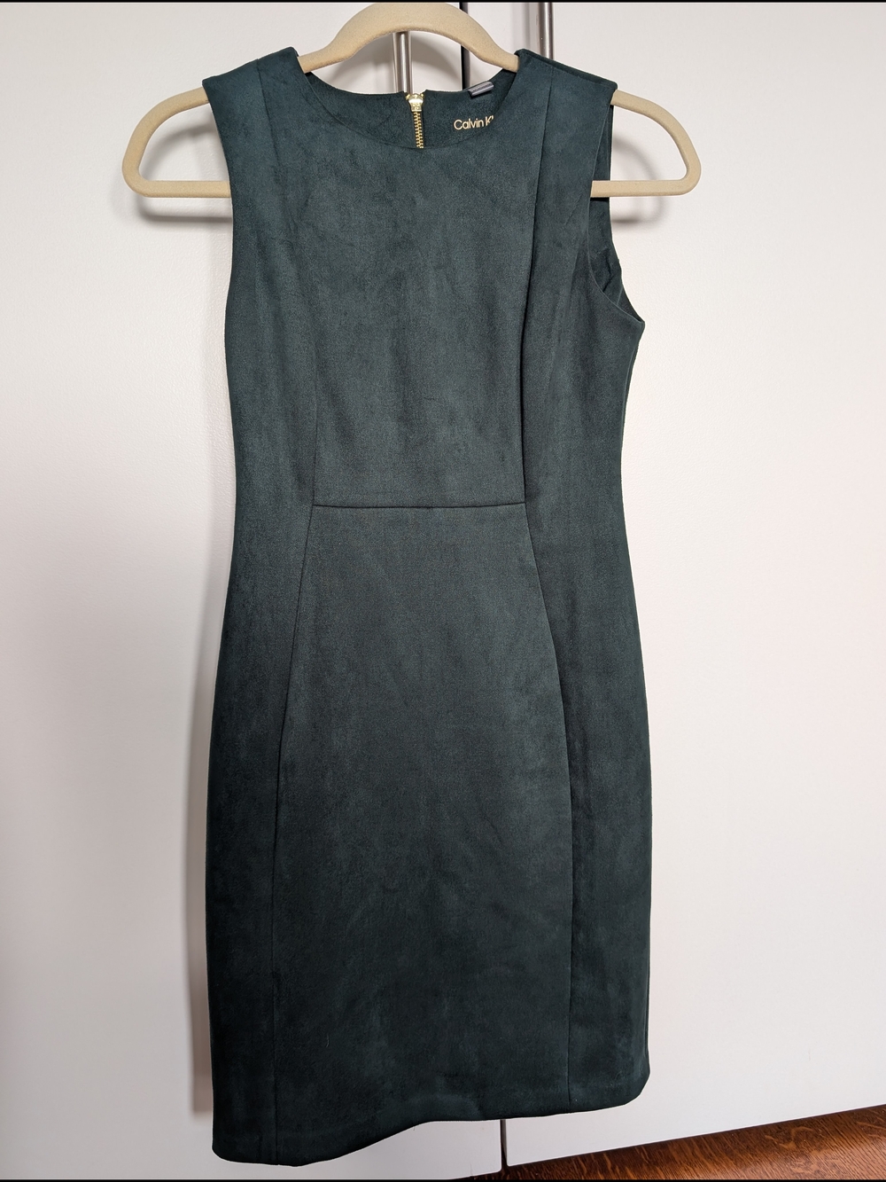 Calvin Klein Vegan Suede Sheath Dress In Hunter Green Size 4p